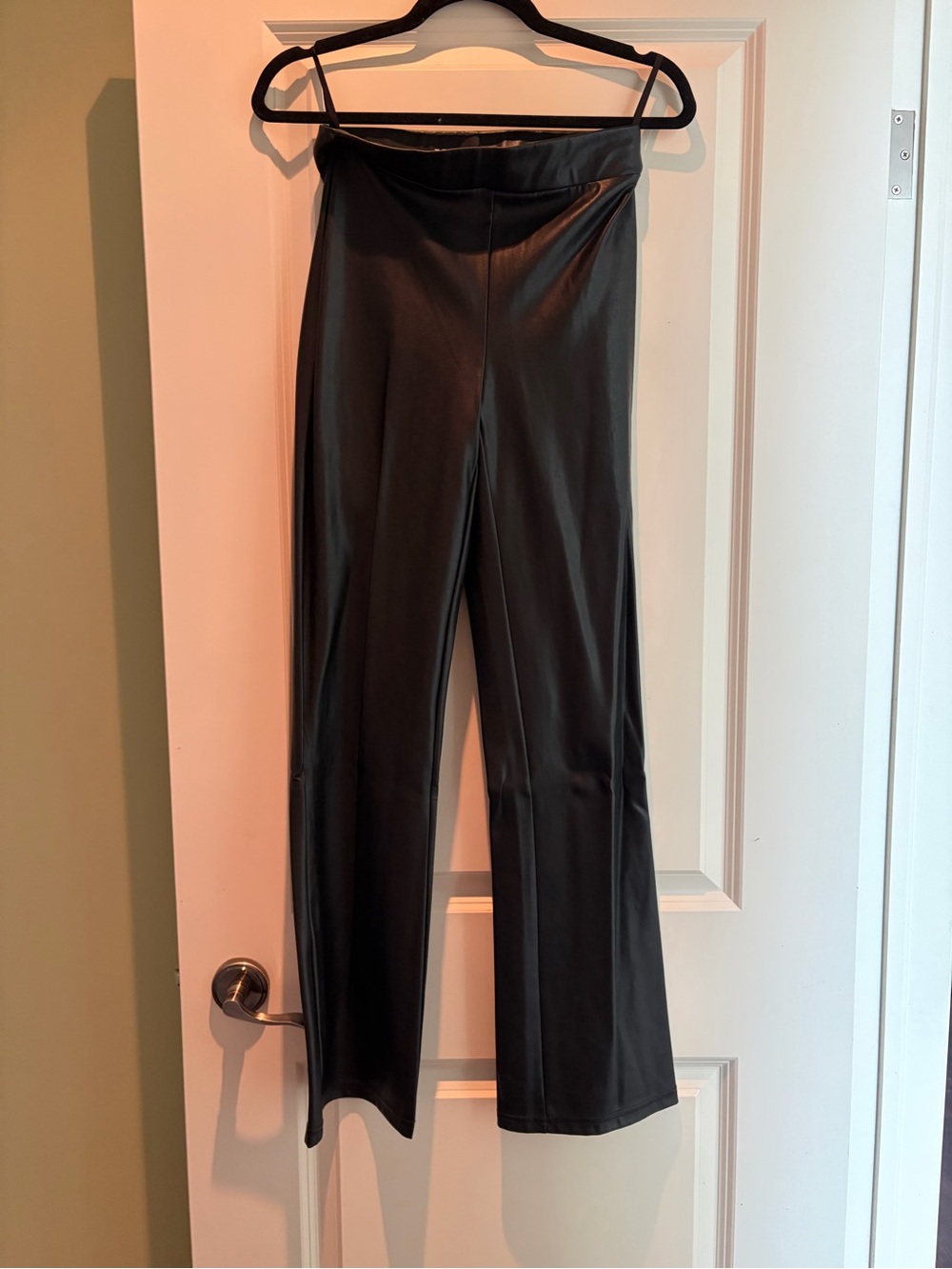 Aritzia Ten by Babaton Black Faux Leather High-Waist Flare Pants